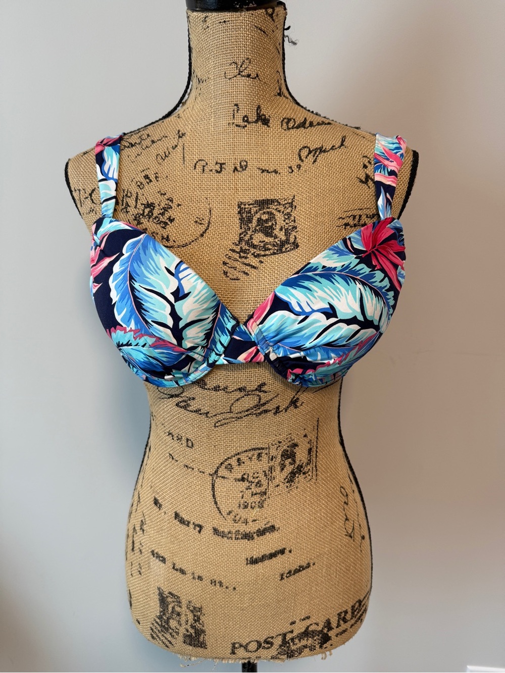 Tommy Bahama Navy Blue Palms of Paradise Bikini Top with Pink and Blue Accents